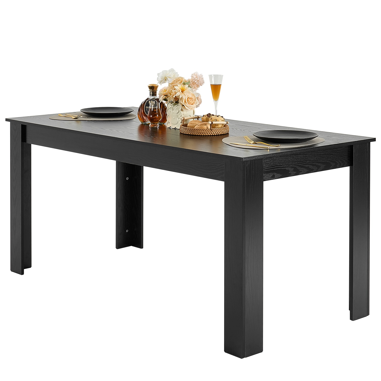 63in Rectangle Dining Table Wood Kitchen Table For 4-6 Person Black (Only Table)_voghion.com